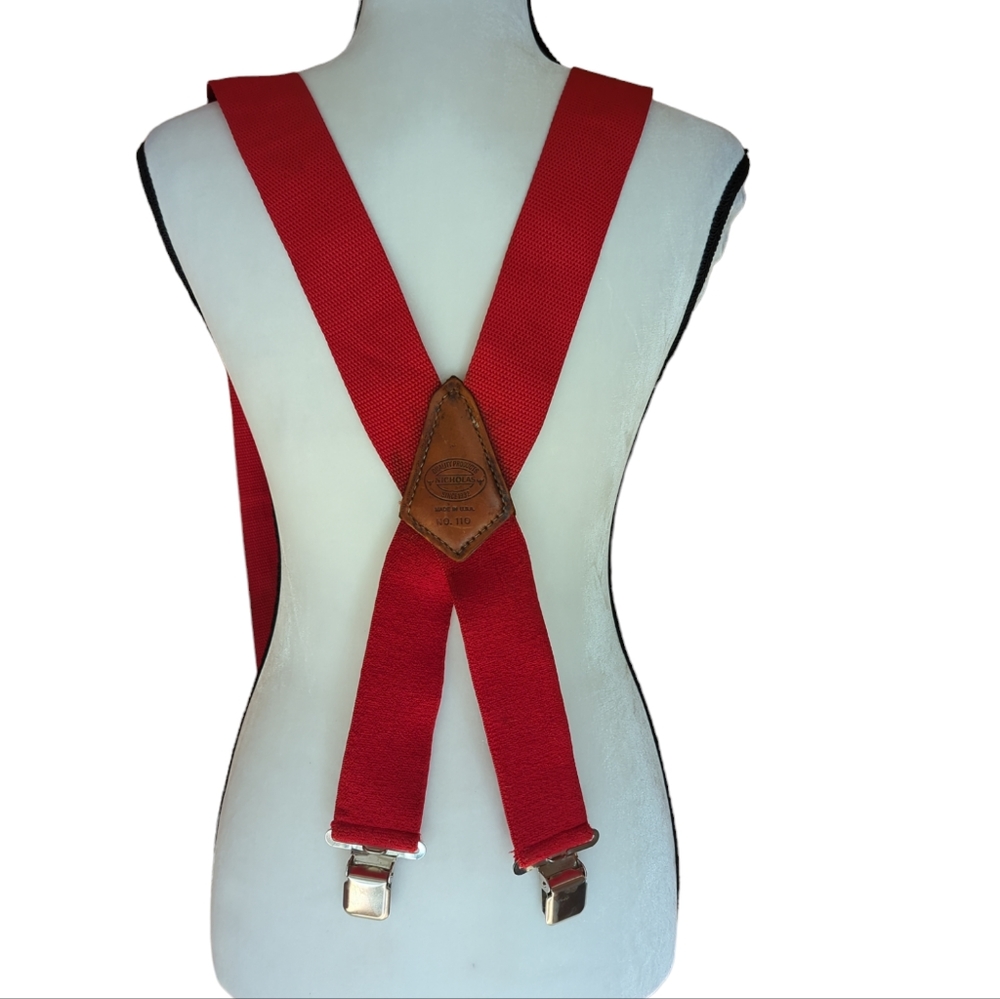 Nicholas Heavy Duty Gripper Clasp Suspenders Galluses Red